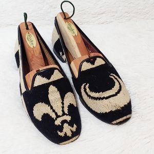 Stubbs & Wootton Black Needlepoint Crest Slippers